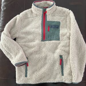 Vineyard Vines Kids Sherpa Fleece - Oatmeal with Moss Green and Red Accents